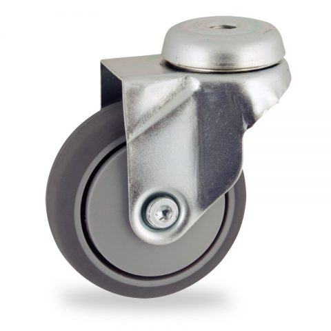 Zinc plated swivel caster 50mm for light trolleys,wheel made of grey rubber,precision bearing.Hollow rivet