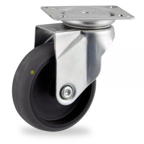 Zinc plated swivel caster 150mm for light trolleys,wheel made of electric conductive grey rubber,double ball bearings.Top plate fitting