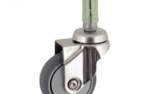 Stainless swivel caster 50mm for light trolleys,wheel made of grey rubber,precision bearing.Fitting with round expander socket 19/23