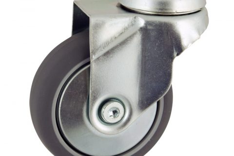 Zinc plated swivel caster 50mm for light trolleys,wheel made of grey rubber,plain bearing.Hollow rivet