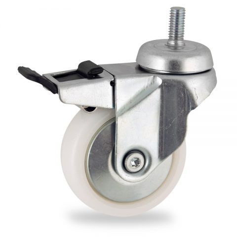 Zinc plated total lock caster 50mm for light trolleys,wheel made of polyamide,plain bearing.Threaded stem fitting