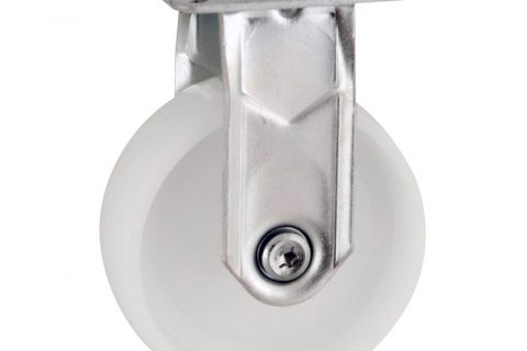 Zinc plated fixed caster 100mm for light trolleys,wheel made of polyamide,plain bearing.Top plate fitting