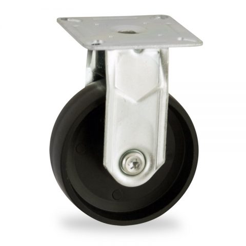 Zinc plated fixed caster 50mm for light trolleys,wheel made of polypropylene,plain bearing.Top plate fitting