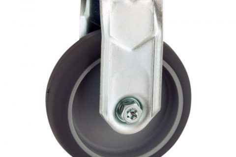 Zinc plated fixed caster 50mm for light trolleys,wheel made of grey rubber,double ball bearings.Hollow rivet