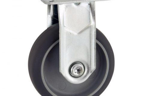 Zinc plated fixed caster 75mm for light trolleys,wheel made of grey rubber,double ball bearings.Top plate fitting