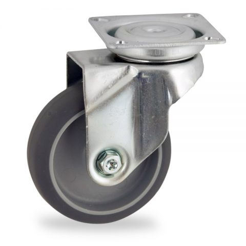 Zinc plated swivel caster 50mm for light trolleys,wheel made of grey rubber,plain bearing.Top plate fitting