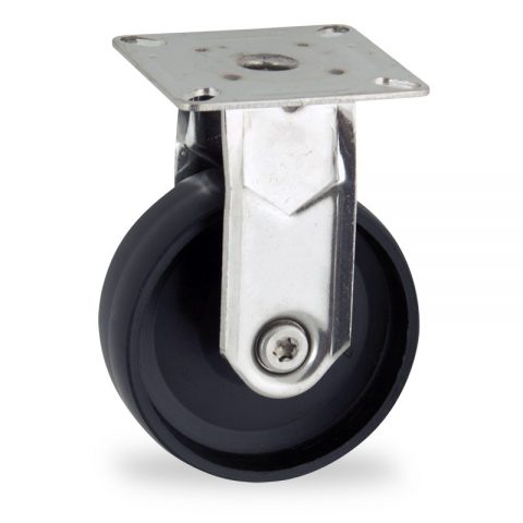 Stainless fixed caster 50mm for light trolleys,wheel made of polypropylene,plain bearing.Top plate fitting