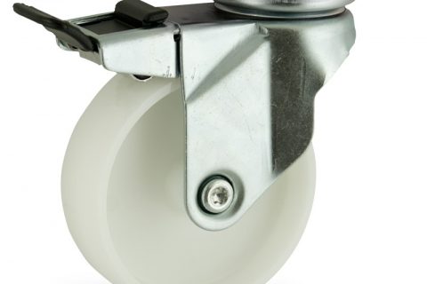 Zinc plated total lock caster 150mm for light trolleys,wheel made of polyamide,plain bearing.Top plate fitting