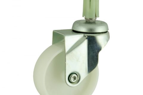Zinc plated swivel caster 100mm for light trolleys,wheel made of polyamide,plain bearing.Fitting with round expander socket 19/23