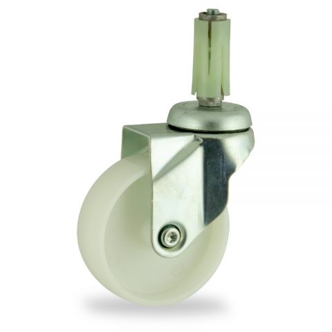 Zinc plated swivel caster 150mm for light trolleys,wheel made of polyamide,plain bearing.Fitting with round expander socket 26/30