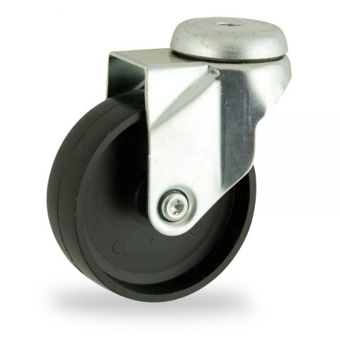 Zinc plated swivel caster 125mm for light trolleys,wheel made of polypropylene,plain bearing.Hollow rivet