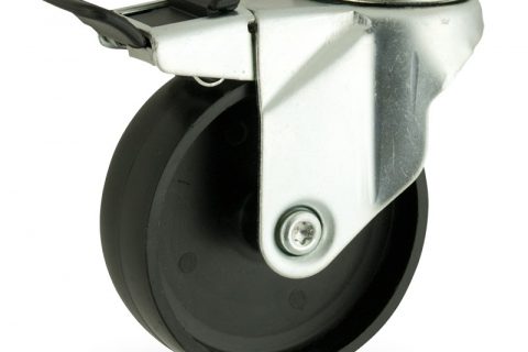Zinc plated total lock caster 150mm for light trolleys,wheel made of polypropylene,plain bearing.Hollow rivet