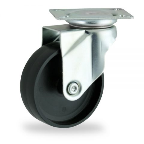 Zinc plated swivel caster 125mm for light trolleys,wheel made of polypropylene,plain bearing.Top plate fitting