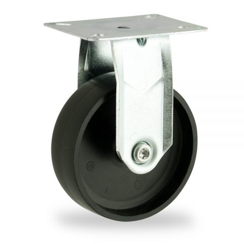 Zinc plated fixed caster 75mm for light trolleys,wheel made of polypropylene,plain bearing.Top plate fitting
