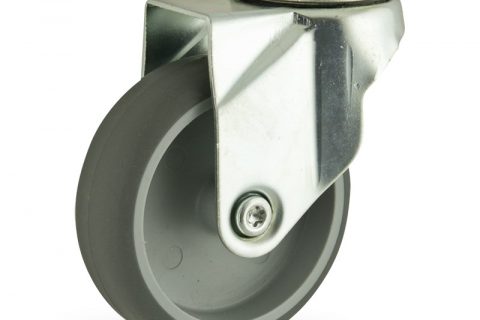 Zinc plated swivel caster 100mm for light trolleys,wheel made of grey rubber,plain bearing.Hollow rivet