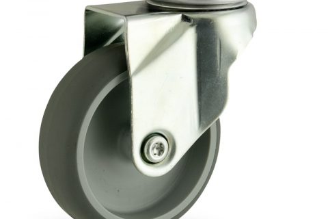 Zinc plated swivel caster 75mm for light trolleys,wheel made of grey rubber,double ball bearings.Top plate fitting