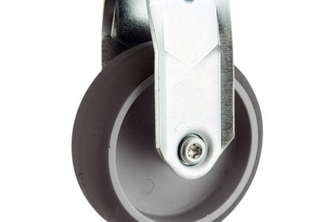 Zinc plated fixed caster 125mm for light trolleys,wheel made of grey rubber,plain bearing.Top plate fitting