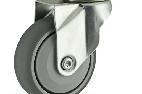 Zinc plated swivel caster 75mm for light trolleys,wheel made of grey rubber,single precision ball bearing.Top plate fitting