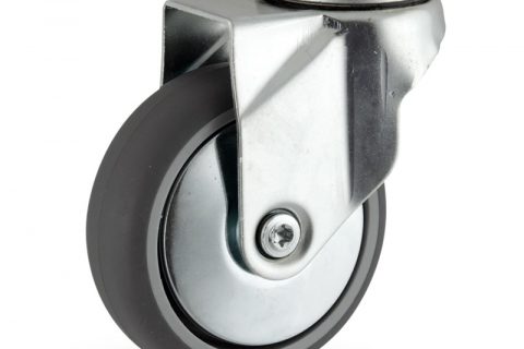 Zinc plated swivel caster 125mm for light trolleys,wheel made of grey rubber,plain bearing.Hollow rivet