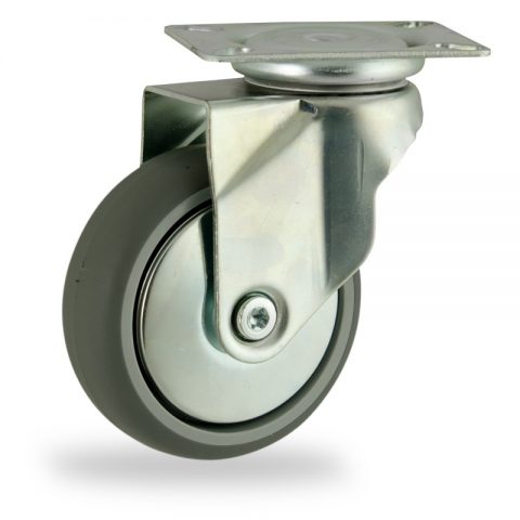 Zinc plated swivel caster 125mm for light trolleys,wheel made of grey rubber,plain bearing.Top plate fitting