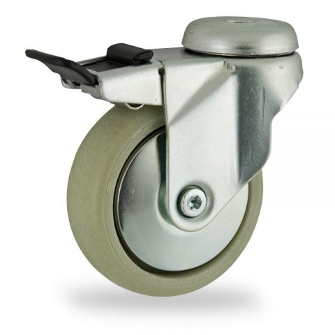Zinc plated total lock caster 100mm for light trolleys,wheel made of polyamide with Fiber glass,plain bearing.Hollow rivet