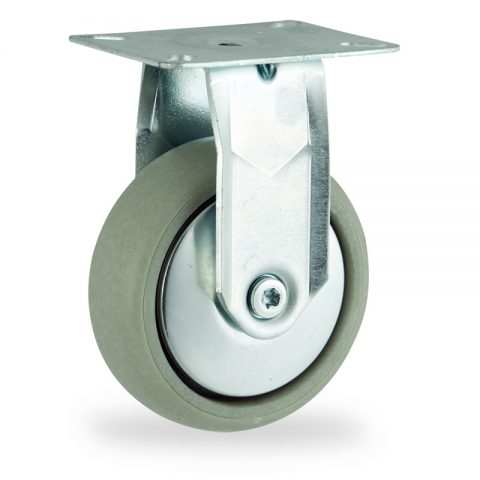 Zinc plated fixed caster 100mm for light trolleys,wheel made of polyamide with Fiber glass,plain bearing.Top plate fitting