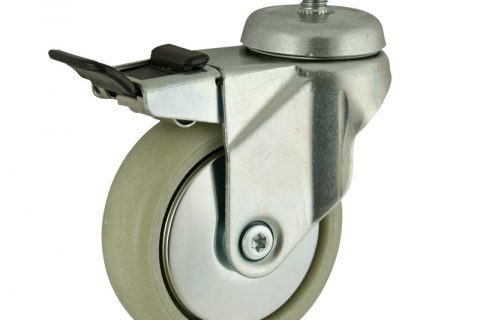 Zinc plated total lock caster 100mm for light trolleys,wheel made of polyamide with Fiber glass,plain bearing.Threaded stem fitting