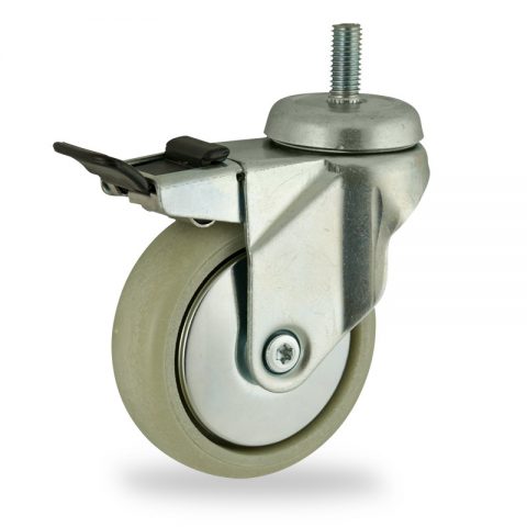Zinc plated total lock caster 100mm for light trolleys,wheel made of polyamide with Fiber glass,plain bearing.Threaded stem fitting