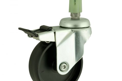 Zinc plated total lock caster 75mm for light trolleys,wheel made of polypropylene,plain bearing.Fitting with square expander socket 27/31