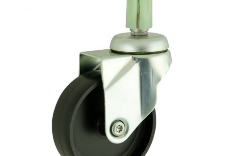 Zinc plated swivel caster 75mm for light trolleys,wheel made of polypropylene,plain bearing.Fitting with round expander socket 19/23