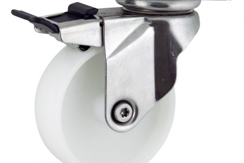 Stainless total lock caster 150mm for light trolleys,wheel made of polyamide,plain bearing.Top plate fitting