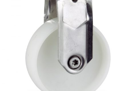 Stainless fixed caster 125mm for light trolleys,wheel made of polyamide,plain bearing.Top plate fitting