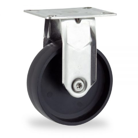 Stainless fixed caster 125mm for light trolleys,wheel made of polypropylene,plain bearing.Top plate fitting