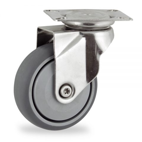 Stainless swivel caster 125mm for light trolleys,wheel made of grey rubber,single precision ball bearing.Top plate fitting