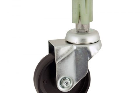 Zinc plated swivel caster 75mm for light trolleys,wheel made of polypropylene,plain bearing.Fitting with square expander socket 21/24