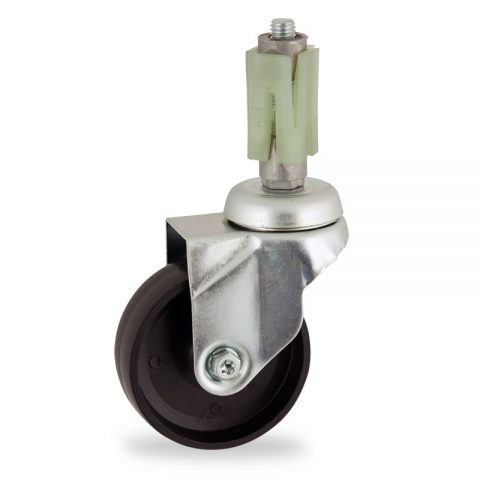 Zinc plated swivel caster 125mm for light trolleys,wheel made of polypropylene,plain bearing.Fitting with square expander socket 24/27