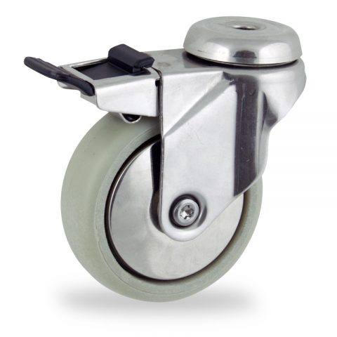 Stainless total lock caster 100mm for light trolleys,wheel made of polyamide with Fiber glass,plain bearing.Hollow rivet