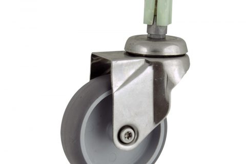 Stainless swivel caster 150mm for light trolleys,wheel made of grey rubber,plain bearing.Fitting with square expander socket 21/24