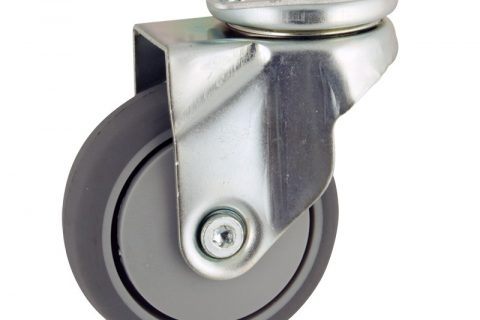 Zinc plated swivel caster 50mm for light trolleys,wheel made of grey rubber,precision bearing.Top plate fitting