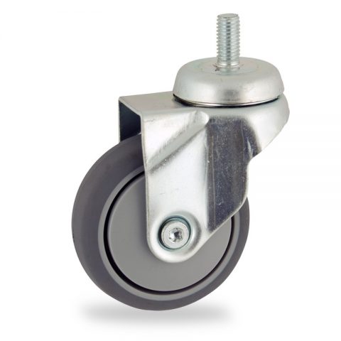 Zinc plated swivel caster 50mm for light trolleys,wheel made of grey rubber,precision bearing.Threaded stem fitting
