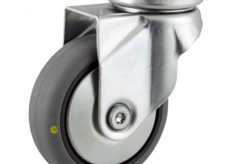Zinc plated swivel caster 100mm for light trolleys,wheel made of electric conductive grey rubber,double ball bearings.Top plate fitting