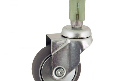 Zinc plated swivel caster 125mm for light trolleys,wheel made of grey rubber,double ball bearings.Fitting with square expander socket 31/35
