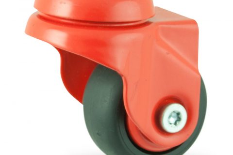 Colouredswivel caster 50mm for light trolleys,wheel made of Black rubber,plain bearing.Hollow rivet