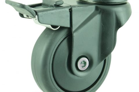 Coloured total lock caster 75mm for light trolleys,wheel made of Black rubber,plain bearing.Hollow rivet