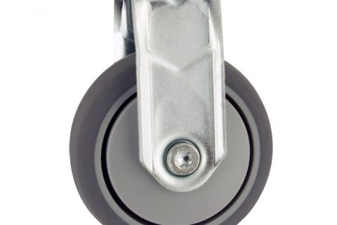 Zinc plated fixed caster 50mm for light trolleys,wheel made of grey rubber,precision bearing.Top plate fitting