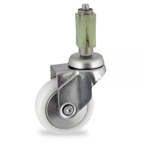 Zinc plated swivel caster 75mm for light trolleys,wheel made of polyamide,plain bearing.Fitting with square expander socket 24/27