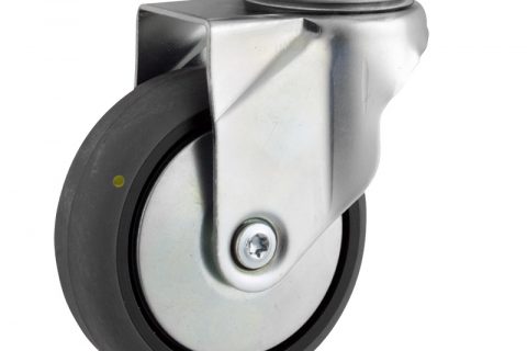 Zinc plated swivel caster 150mm for light trolleys,wheel made of electric conductive grey rubber,plain bearing.Top plate fitting