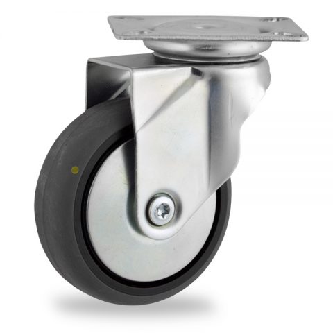 Zinc plated swivel caster 125mm for light trolleys,wheel made of electric conductive grey rubber,plain bearing.Top plate fitting