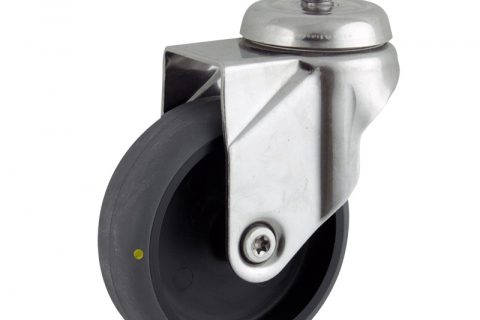 Stainless swivel caster 150mm for light trolleys,wheel made of electric conductive grey rubber,double ball bearings.Threaded stem fitting