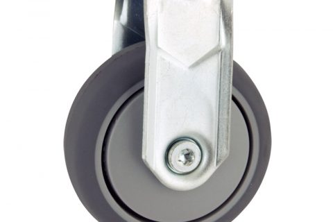 Zinc plated fixed caster 50mm for light trolleys,wheel made of grey rubber,precision bearing.Hollow rivet